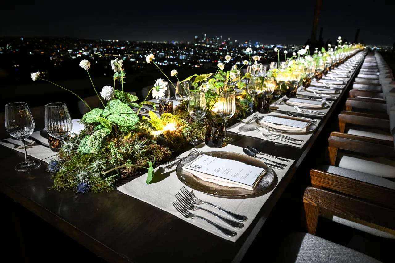 Outdoor dinner table with city views — Hollywood Hills