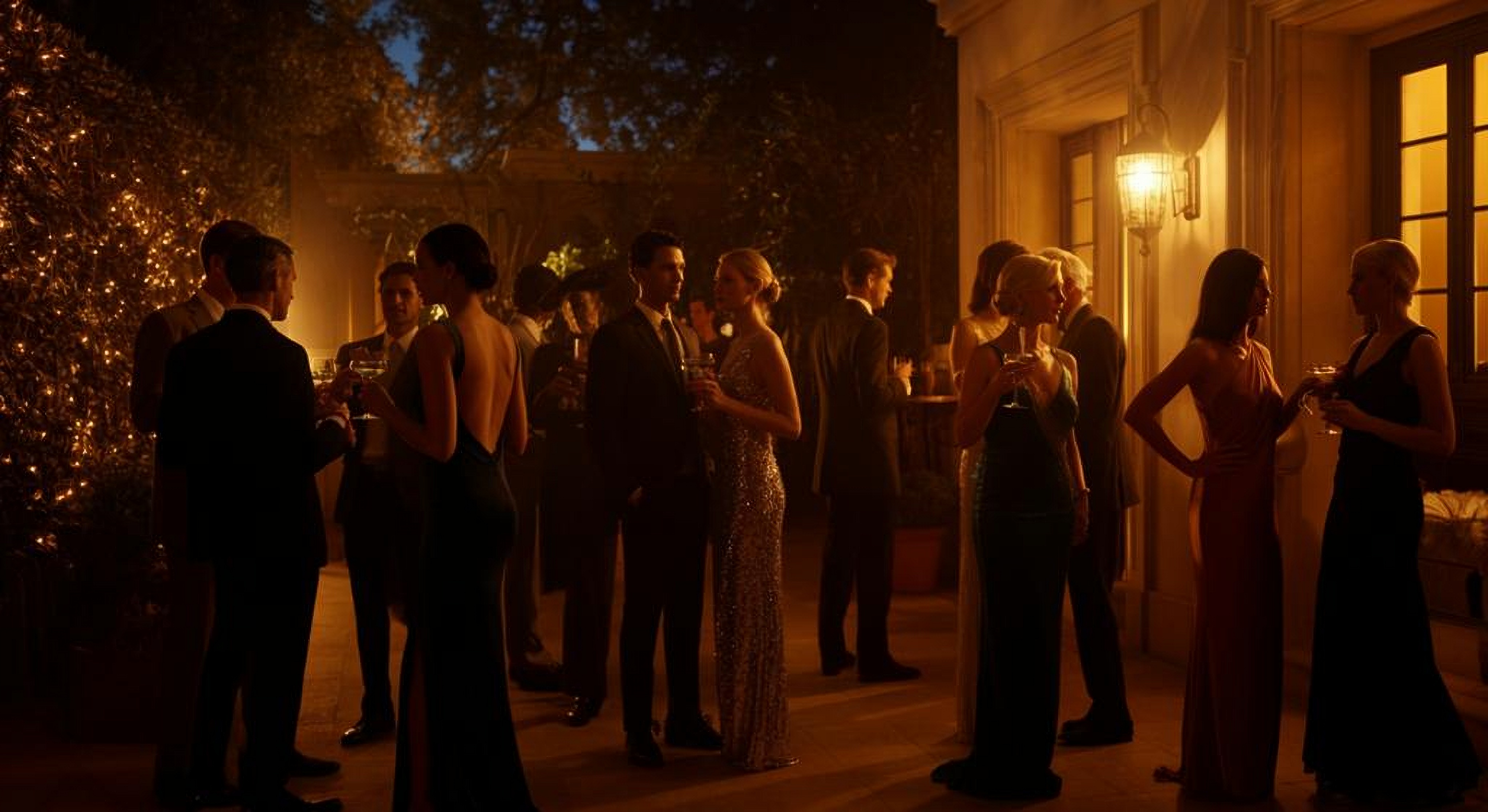 Candlelit estate entrance — evening event